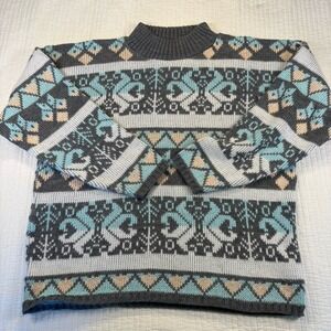 Vintage Croquet‎ Club Women's Sweater Medium 80s Pastel Geometric Knit USA